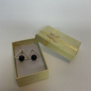 Vintage Oscoonan Gold Tone With Black Gem Stones Triangular Earrings